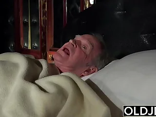 Grandfather fucks the hot maid fingers her young pussy plus gets blowjob
